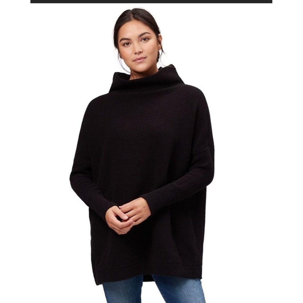 Free People Ottoman Slouchy Tunic Sweater Womens Small Black Excellent Ribbed